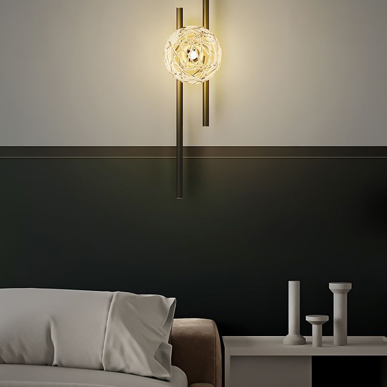 18" H Full Copper Wall Lamp Transparent Glass Globe Shade Nordic Style Metal Lines Sconce Lights for Bedroom