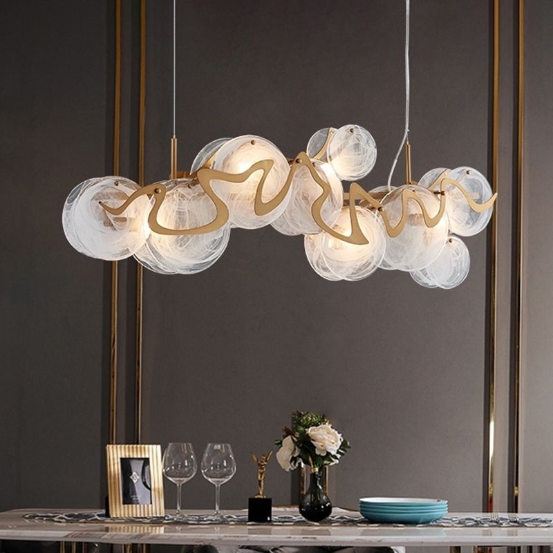 Postmodern Circles Suspended Lighting Fixture Glass Restaurant Island Light in Brass