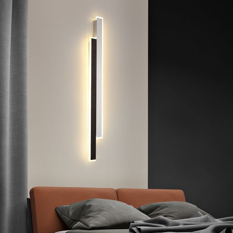 Metal Linear Shape Wall Light Modern 2-Lights Wall Mounted Light Fixture in Black
