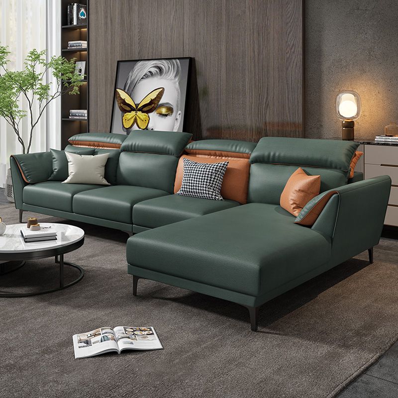 Contemporary Faux Leather Sectional with Pillow Back for 4 People