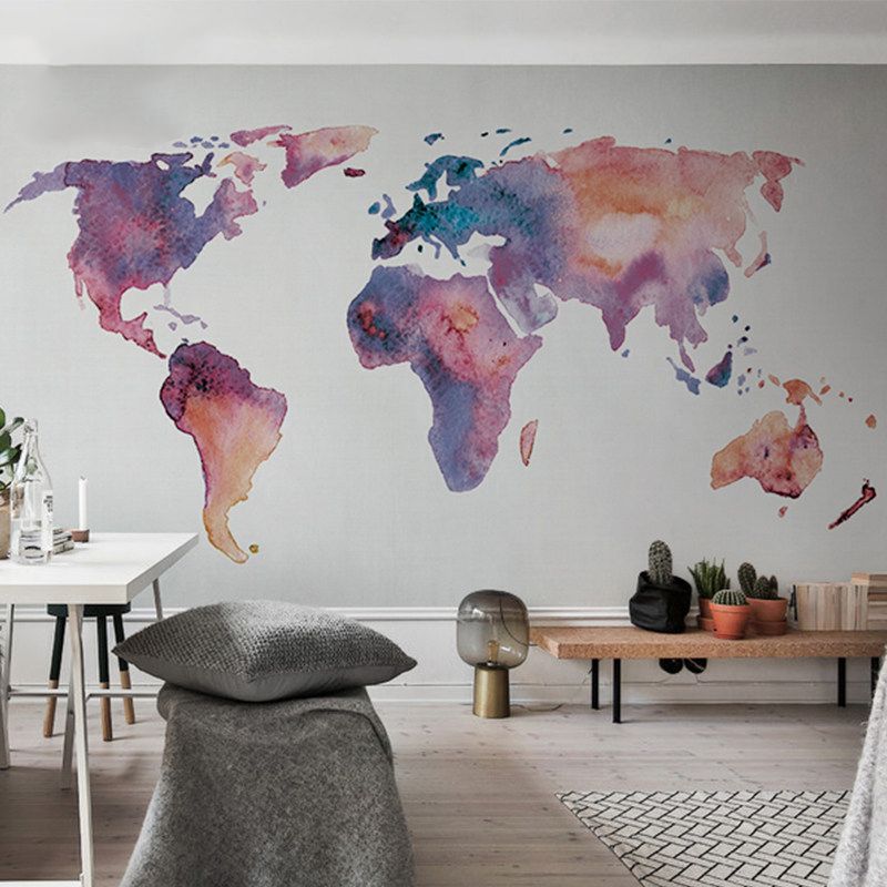 Moisture-Resistant World Map Mural Non-Woven Fabric Modern Wall Art for Reading Room