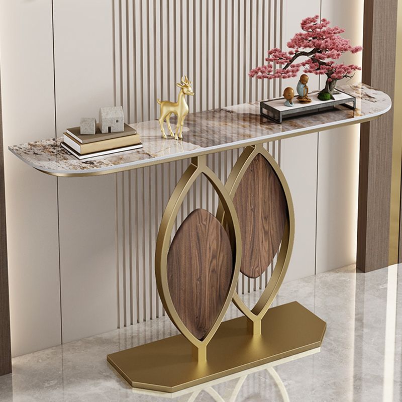 Glam Metal Accent Table Half Moon Sofa Console Table for Hall