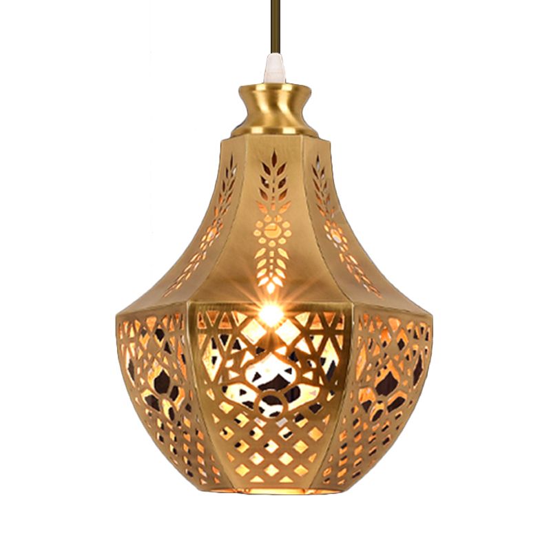 1 Bulb Metal Down Lighting Vintage Brass Jar Living Room Ceiling Pendant Light