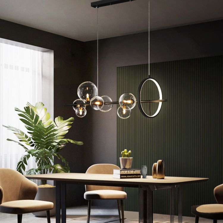 Modern Minimalism Black Linear Island Pendant Lighting Sphere Glass Island Ceiling Light for Living Room