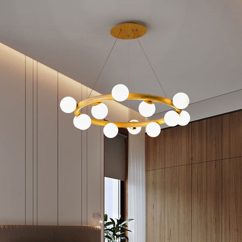 Zeitgenössische Bauernhaus Holzlampe Decke hängende Licht mit Glasschatten