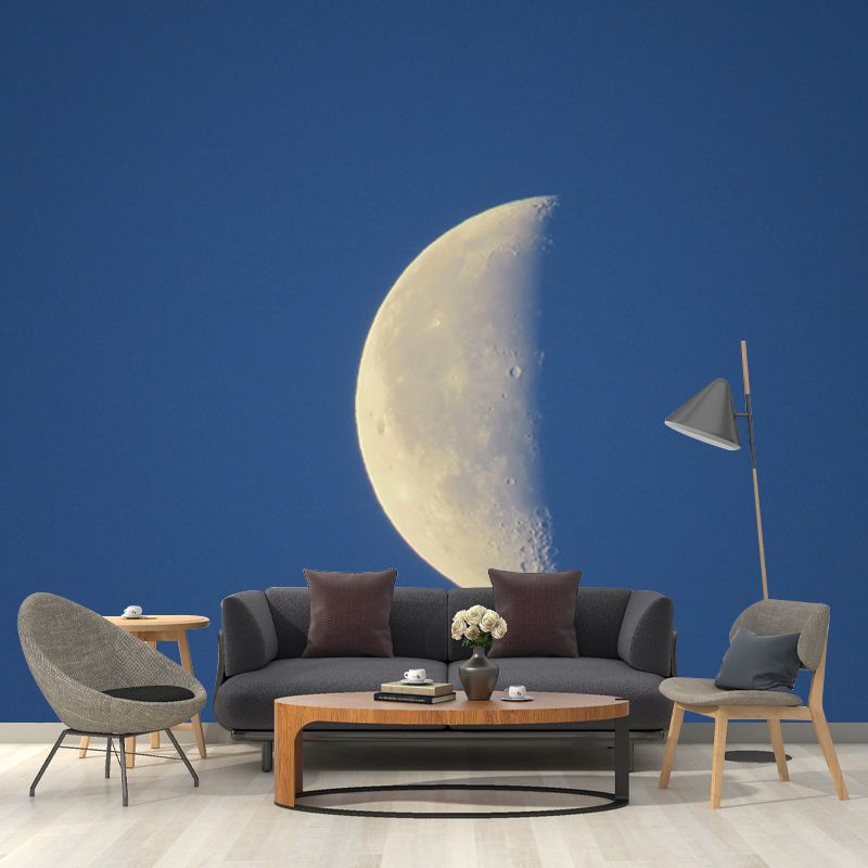 Minimalistic Half-Moon Mural in Blue Living Room Wall Decor, Custom Size Available