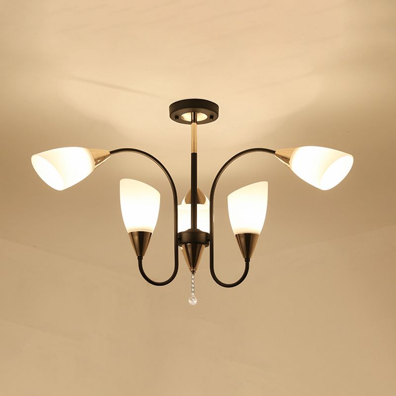 Zwart 6/9/12 Hoofdjes Hangende kroonluchter Traditionele stijl Frosted Glass Empire Shade Plafond Suspension Lamp