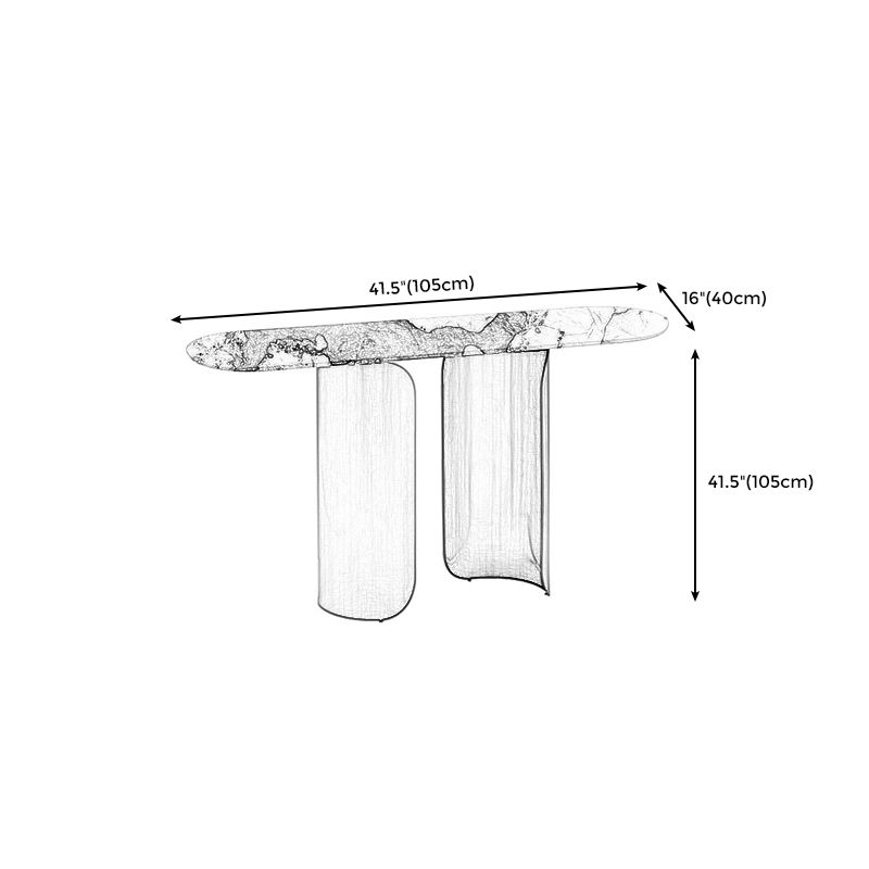 Contemporary Sintered Stone Side End Table with Metal Abstract Base