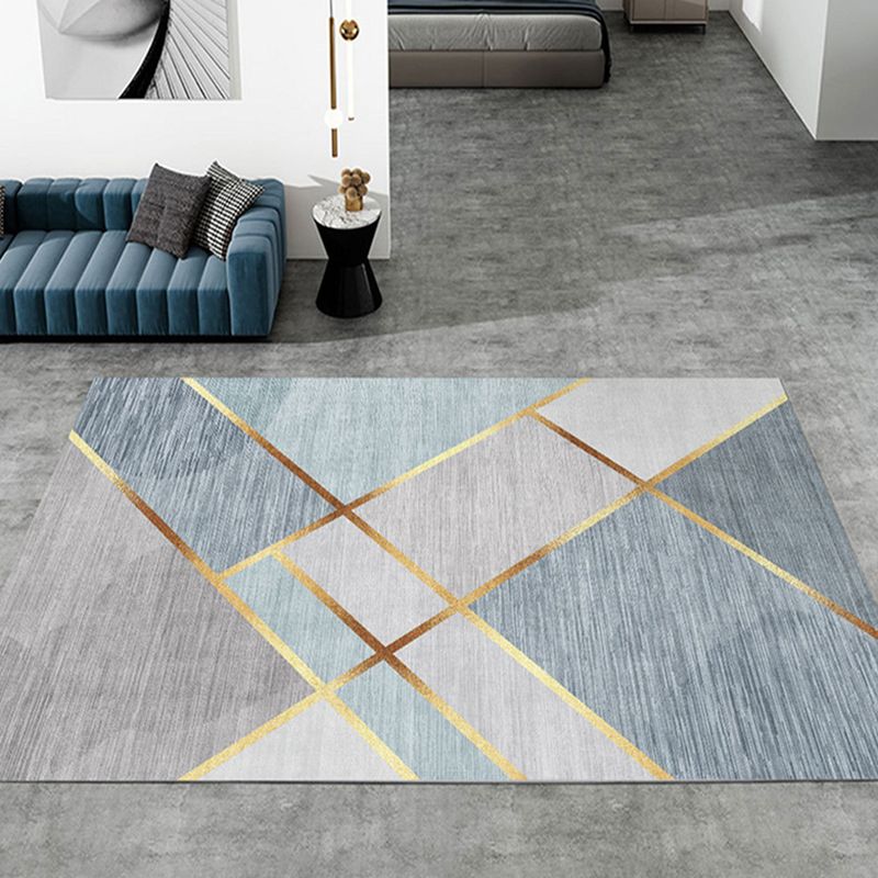 Gray Pattern Rug Polyester Simple Indoor Rug Non-Slip Backing Rug for Home Decor