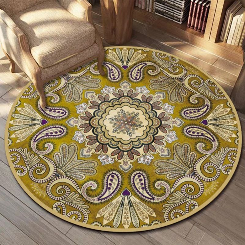 Bohemian Americana Pattern Rug Apricot Polyester Area Rug Anti-Slip Area Carpet for Bedroom