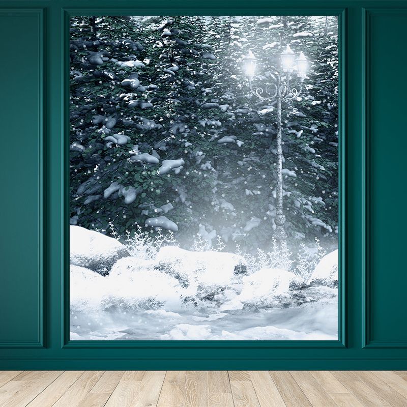 Modern Winter Forest Mural Non-Woven Texture Waterproof White Wall Art for Bedroom