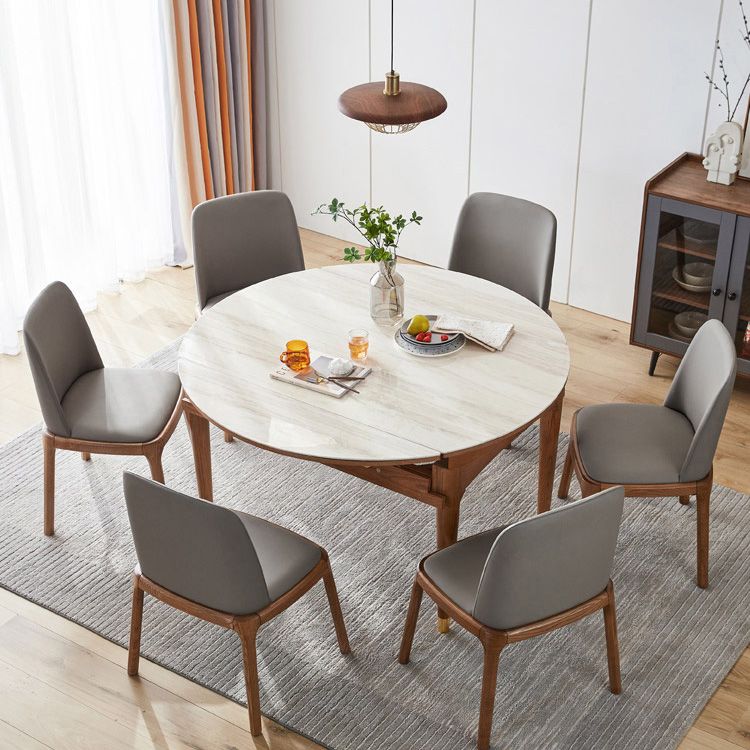 Modern Stone Scalable Dining Table Solid Wood Legs for Dining Room
