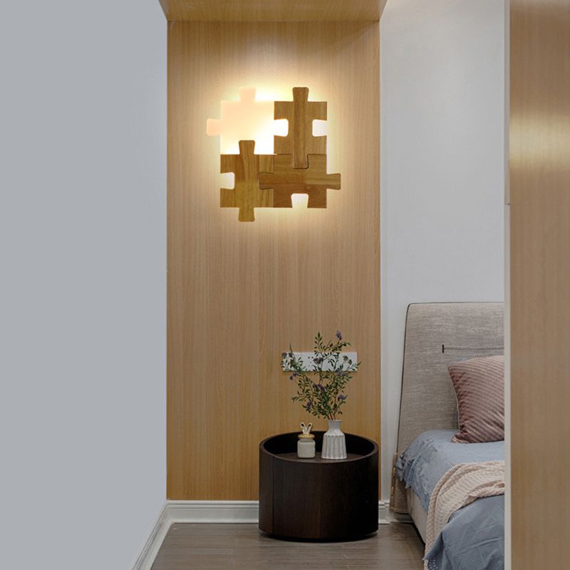 Nordic Style Wood Mur Light Puzzle Shape Murd Sconce pour le salon