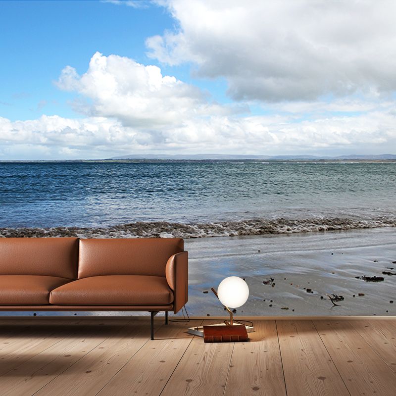 Blue Coastal Sea Wall Covering for Sitting Room Water Resistant, Made to Measure