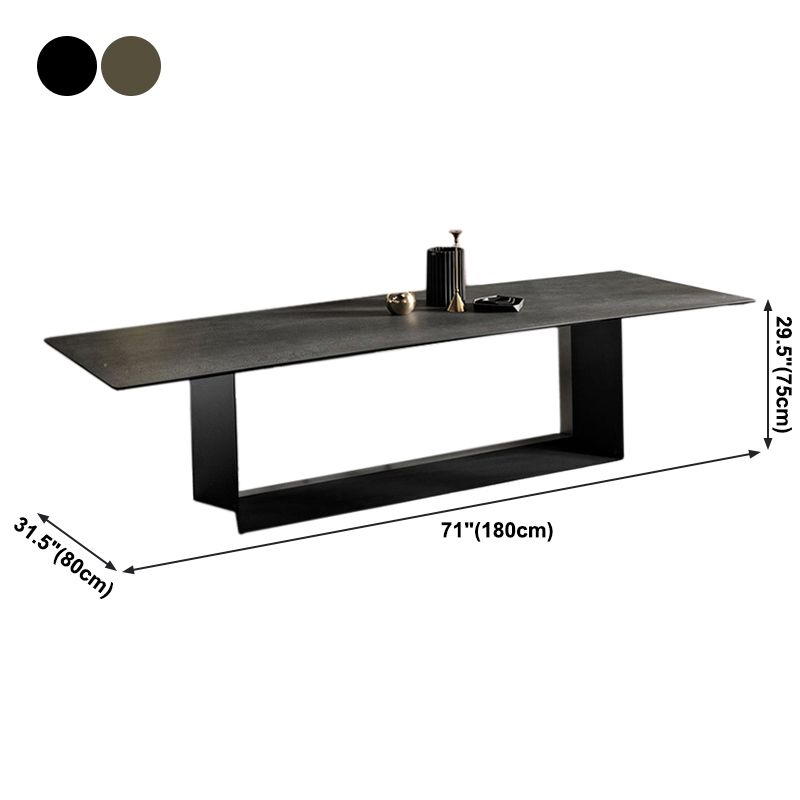 Metal Contemporary Rectangular Dining Table Sintered Stone Table with Trestle