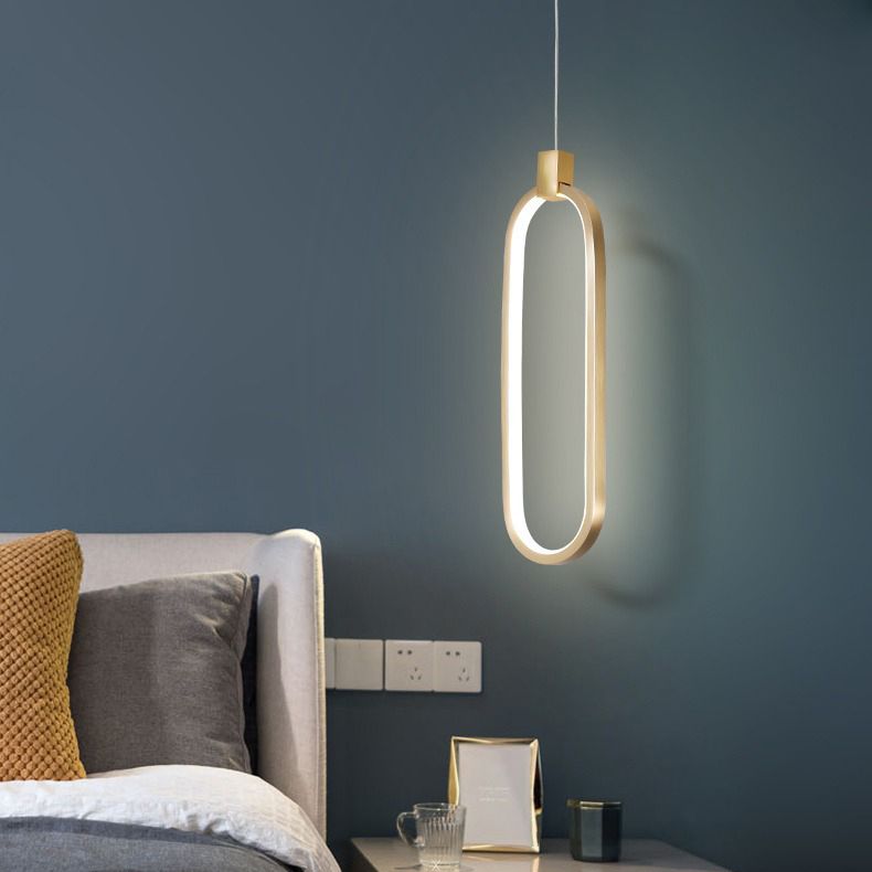 Minimalist Style LED Hanging Pendant Light Oval Pendant Light Kit with Metal Shade