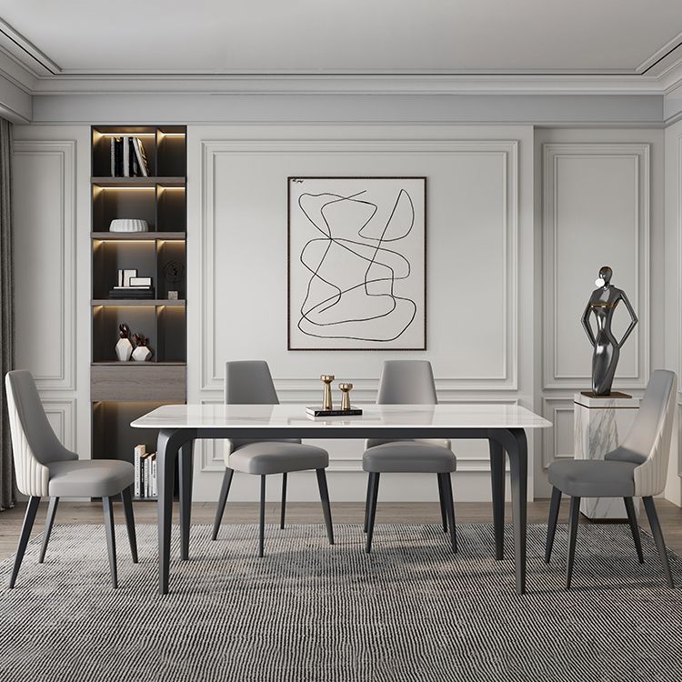 Rectangle 4 Legs Mid-Century Table White Tone Fixed Table of Sintered Stone