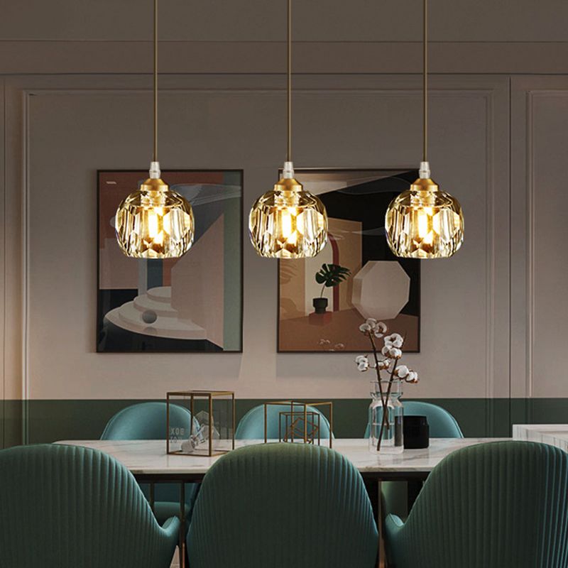 Crystal Geometric Pendant Lighting Fixture Modern LED Gold Suspension Pendant Light