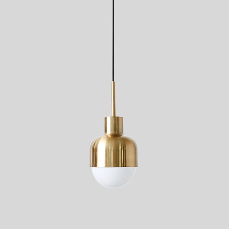 Postmodern Metal Pendant Light 1-Light Small Bedside Suspension Light Fixture in Brass