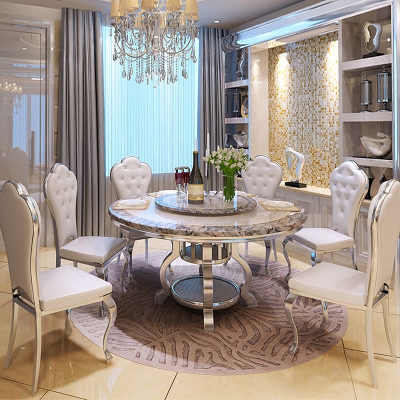 Metal Traditional Luxury Round Dining Table Marble Top Dining Table with Pedestal Base