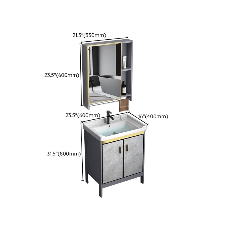 Metal Frame Vanity Grey Single Sink Rectangular Freestanding Mirror Vanity with Doors