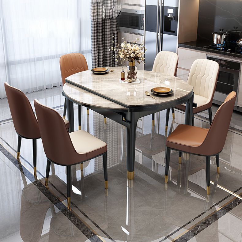 Round Extendable Dining Table Modern Stone Dining Table with Solid Wood Base