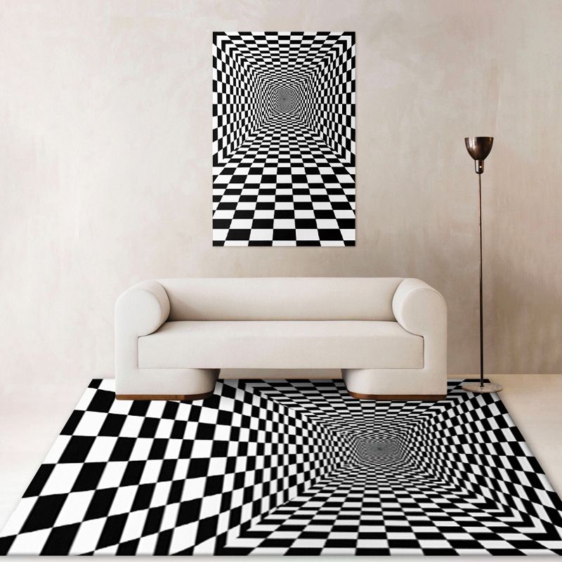 Black Modern Carpet Polyester Geometric Carpet Non-Slip Backing Carpet for Home Decor