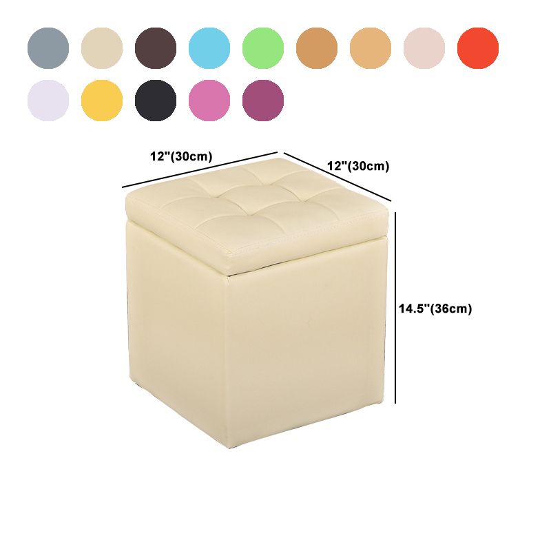 Modern Pouf Ottoman PU Leather Upholstered Tufted Square Ottoman with Storage