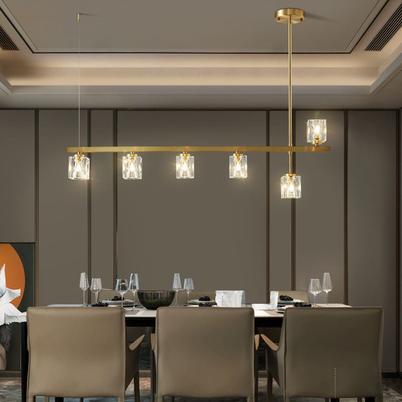 Post-Modern Hanging Light Crystal Island Light Fixture with Shade for Dining Table