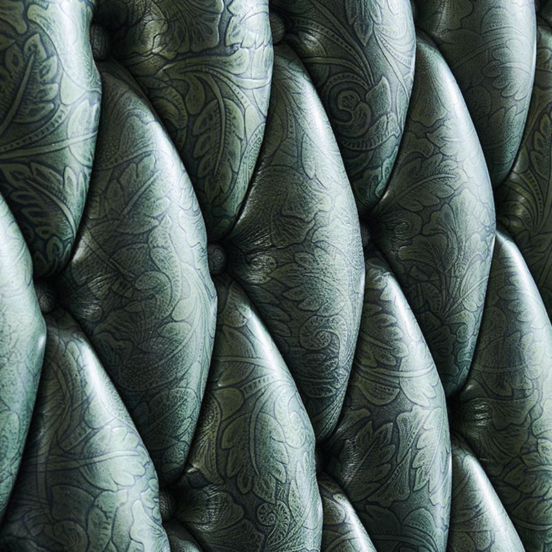 Green Genuine Leather Sofa Tufted Split-Back Rolled Arm Sofa
