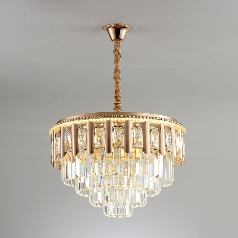 Crystal à 5 ​​niveaux Round Chandelier Modernisme Dining Room LED Plafond Light Light in Gold