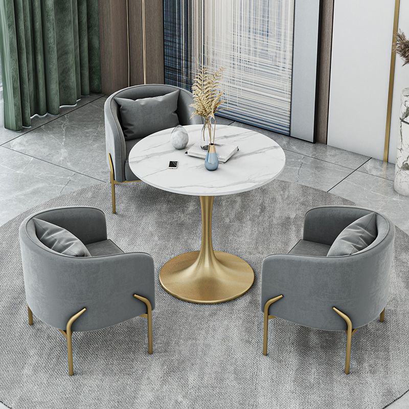 Modern Sintered Stone Dining Room Set with Round Top and Gold Base Furniture