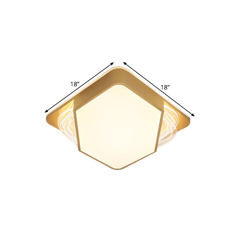 Gold Rectangle/Square Ceiling Flush Contemporary LED Metallic Flush Mount Fixture in Warm/White Light, 18"/21.5"/35.5" Width