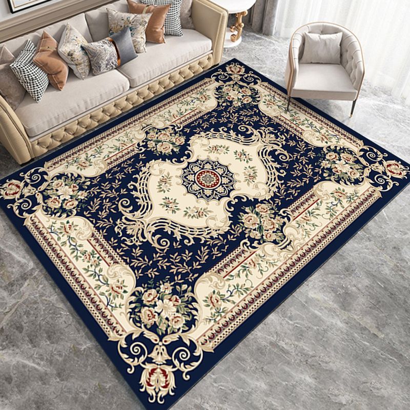 Classic Flower Print Rug European Style Polyester Carpet Anti-Slip Backing Carpet for Home Decor
