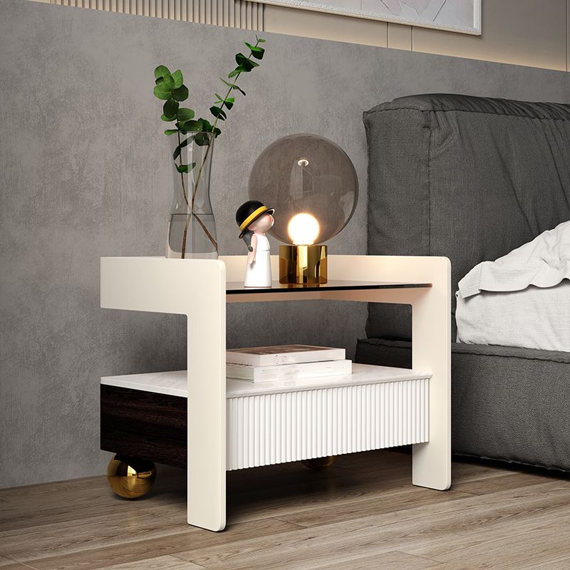 Accent Table Nightstand with Drawer and Shelf 19" Tall Wood Nightstand