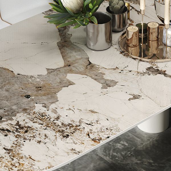 Stone Top Dining Table Traditional Luxury Dining Table with 3 Legs Base in White