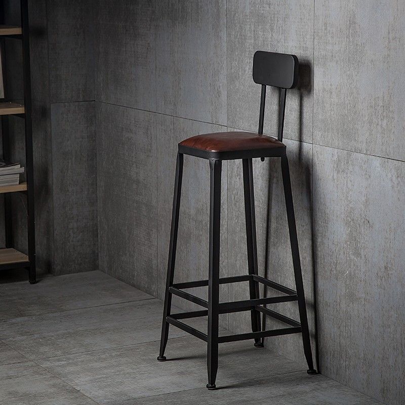 Contemporary Armless Dining Stool Metal Bar Stool with Footrest