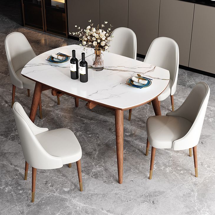 Table à manger ronde extensible table de pierre fritrée réglable moderne avec en bois 4 jambes