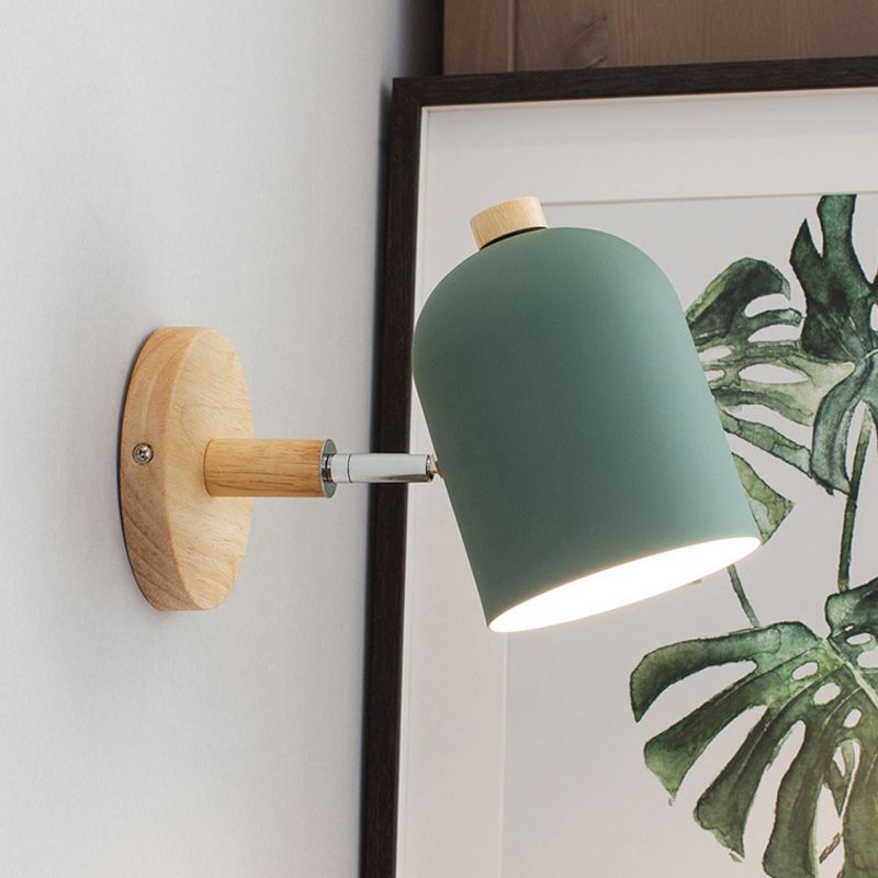 Nordic 1 - Light Wall Sconce Iron and Wood Adjustable Wall Fixture in Multi Colors