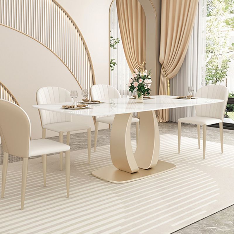 Glam Style Dinner Table Stone Rectangle Dining Room Table in White
