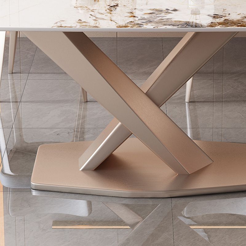 Modern Style Dining Table Rectangle Dinner Table with Metal Base for Dining Room