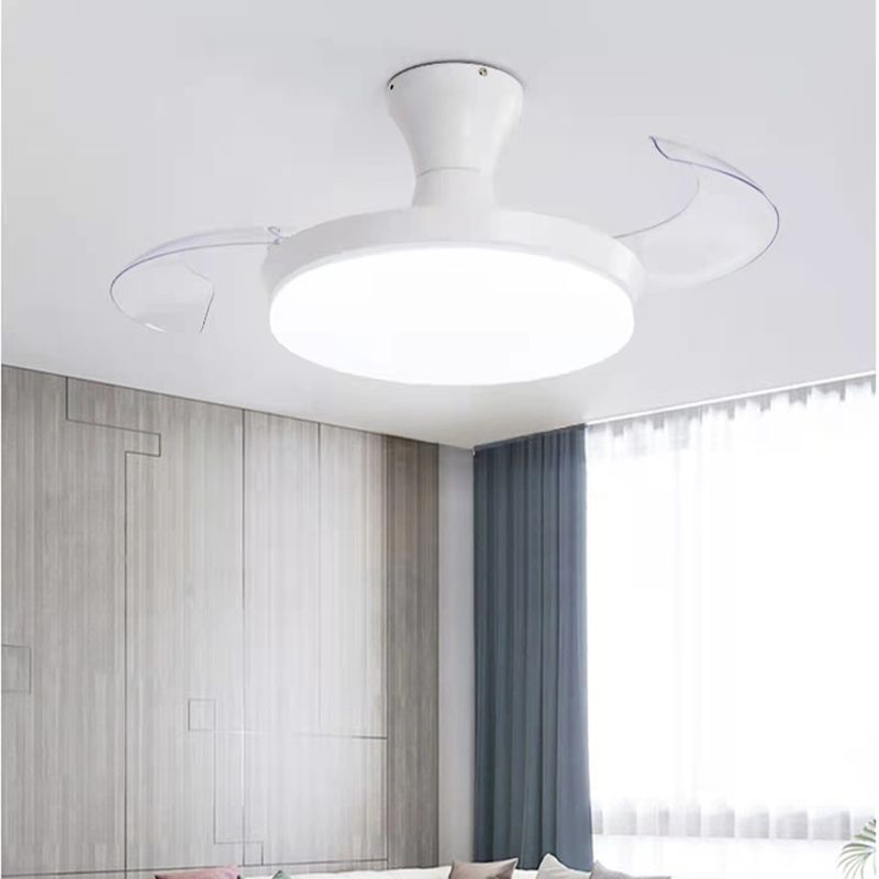 Round Study Room Ceiling Fan Light Metallic Macaron Style LED Semi Flush Mount Lighting