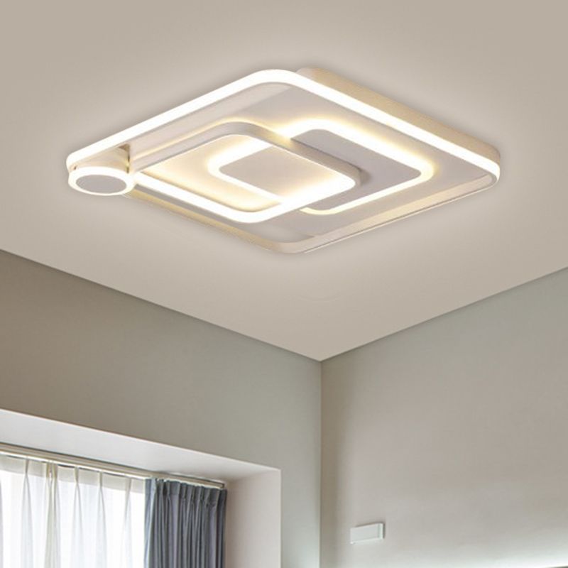 Acrylic Square Flush Mount Lamp Nordic Style Black/White LED Ceiling Lighting in Warm/White Light, 18"/21.5" Wide