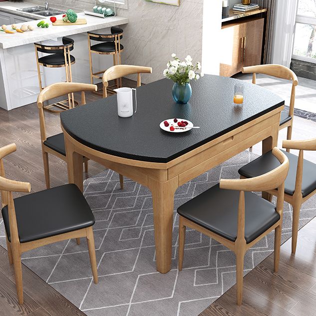 4 Legs Dining Table Modern Style Round Stone Dinette Table with Drop-Leaf