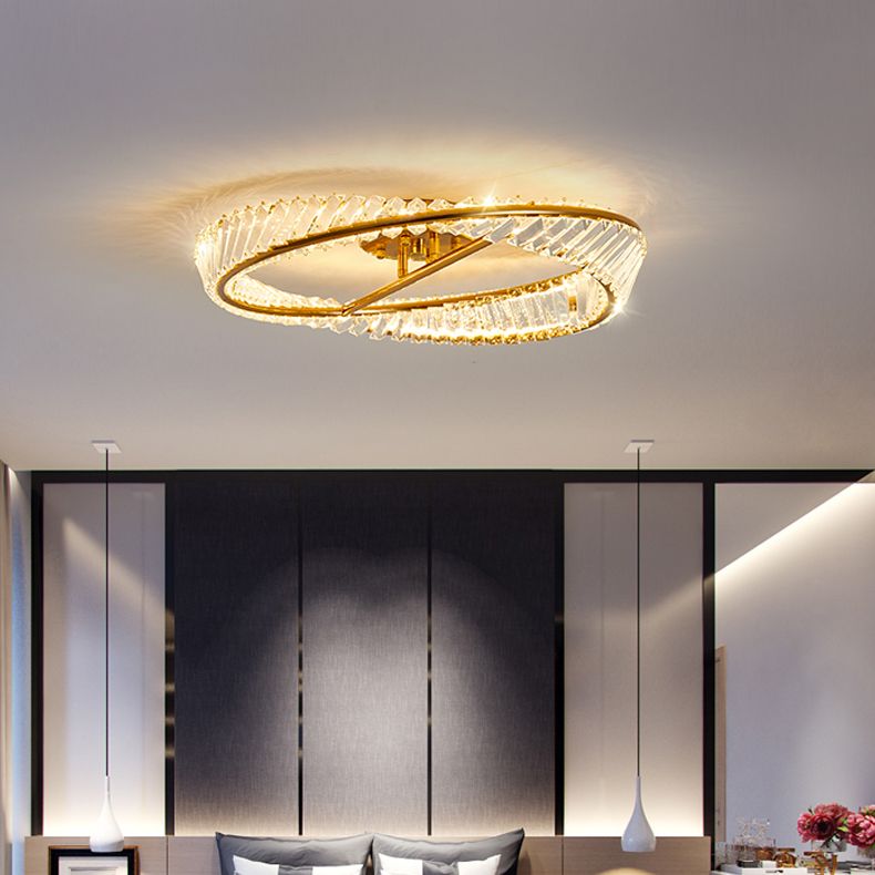 Plafonnier LED en cristal doré de style artistique moderne, montage encastré linéaire en métal galvanisé