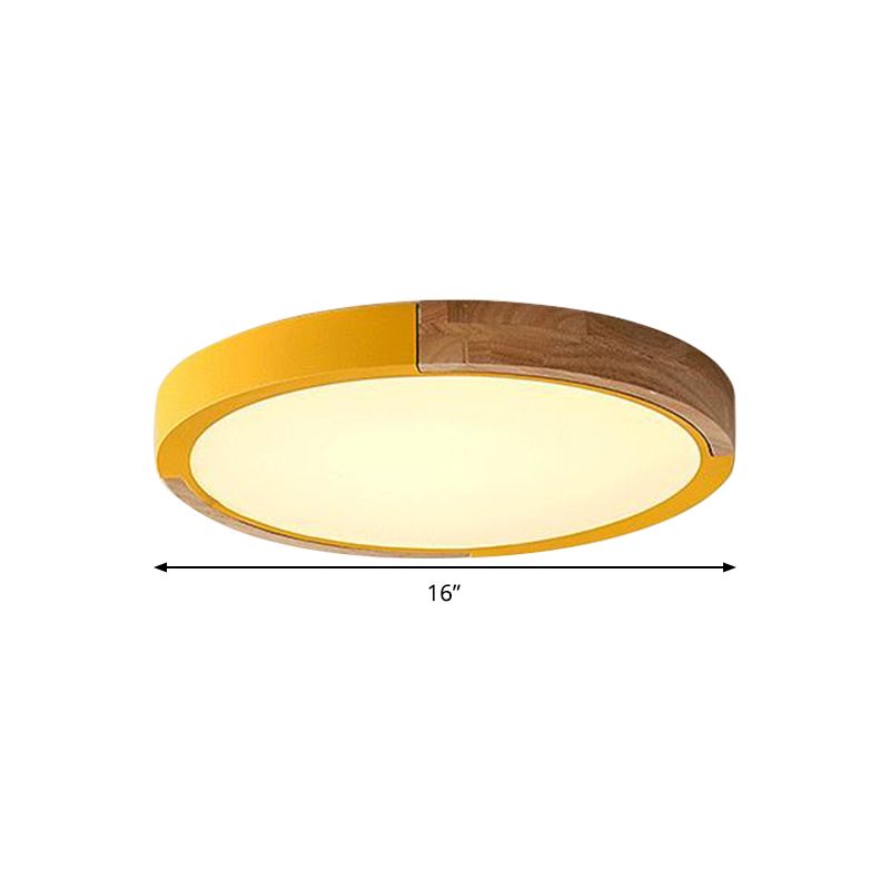 Circle Flush Mount Macaron Acrylic White/Pink/Yellow LED Ceiling Light Fixture in Warm/White Light, 16"/19.5" Wide