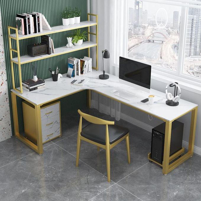 Glam Style Office Desk L-Shape Office and Study Room Writing Desk