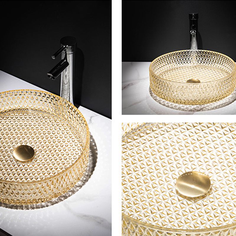 Modern Vessel Bathroom Sink  Round Glass with Faucet and with Pop-Up Drain Vessel
