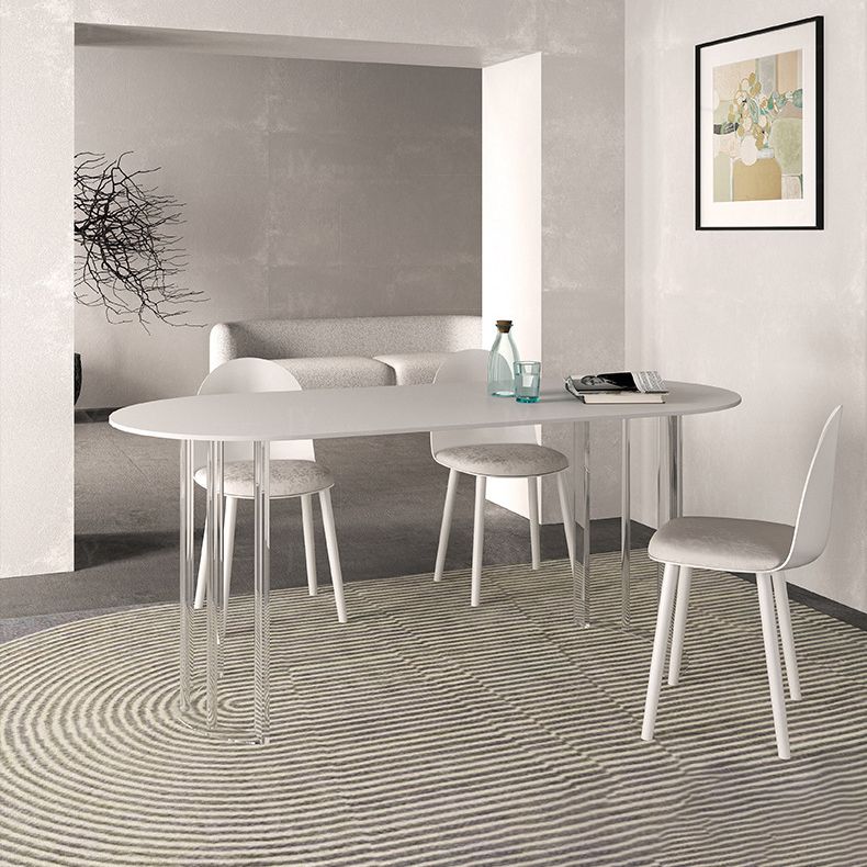 White Stone Dining Table Contemporary Dining Table with Sled Base