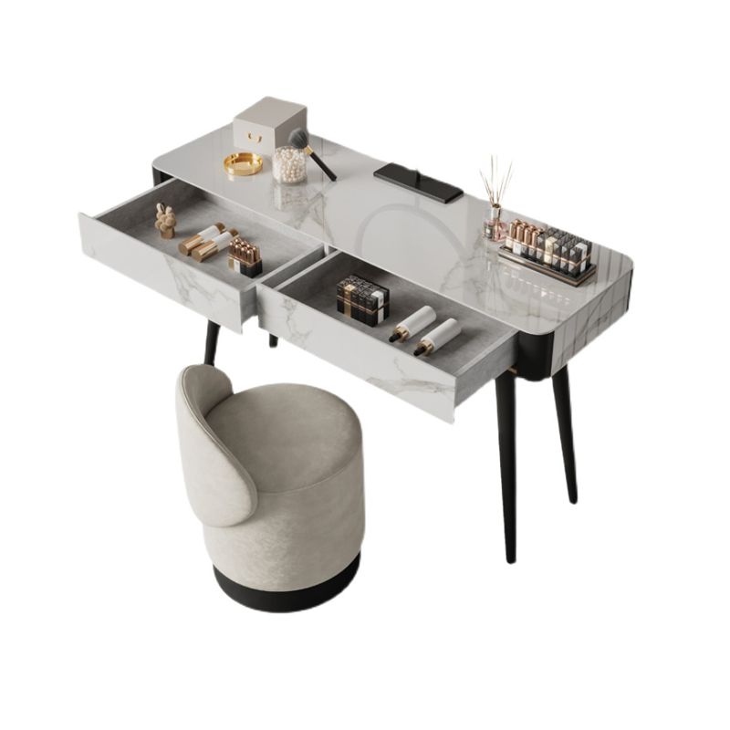 White Vanity 29.52" High Metal and Stone Top Vanity Set with Stool